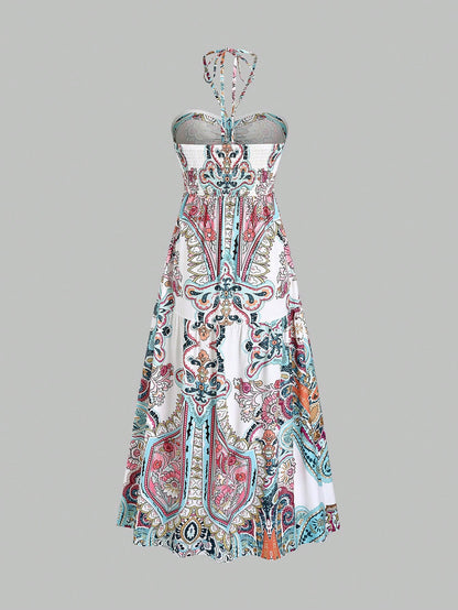 Sweetra Bohemian Style Beach Dress, Spaghetti Strap High-End Long Sundress For Summer Vacation Maxi Women Outfit