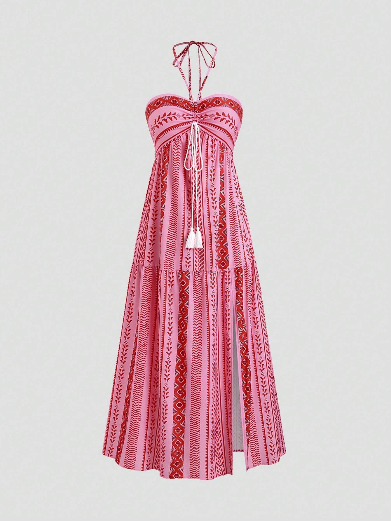 Sweetra Bohemian Style Beach Dress, Spaghetti Strap High-End Long Sundress For Summer Vacation Maxi Women Outfit