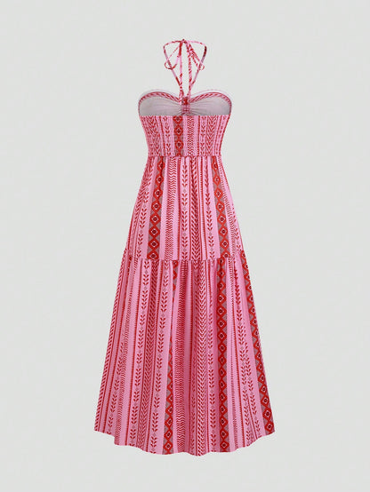 Sweetra Bohemian Style Beach Dress, Spaghetti Strap High-End Long Sundress For Summer Vacation Maxi Women Outfit