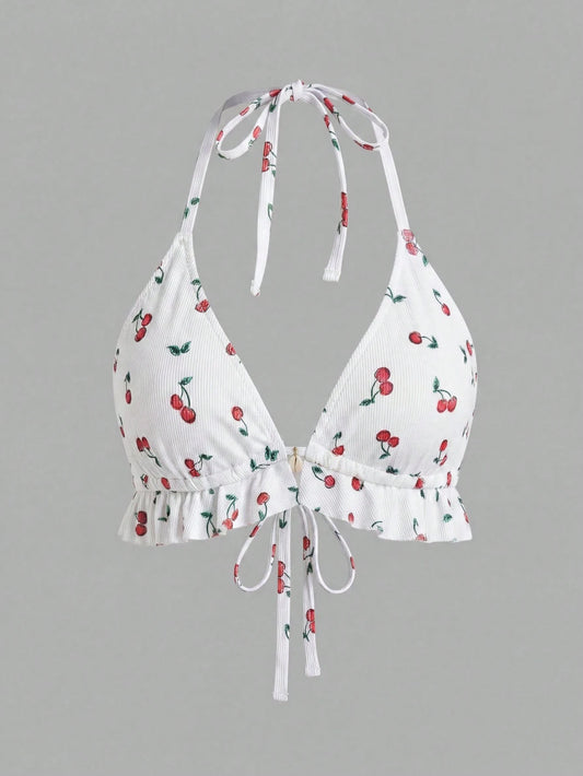 Sweetra CURVE 2026 New Summer Beach Vacation Fruit Print Sweet Minimalist Plus Size Bikini Top