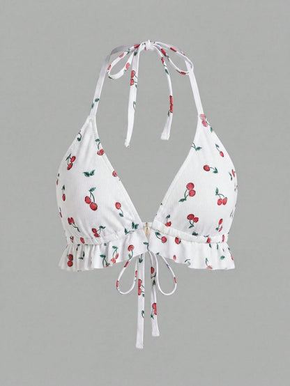 Sweetra CURVE 2026 New Summer Beach Vacation Fruit Print Sweet Minimalist Plus Size Bikini Top