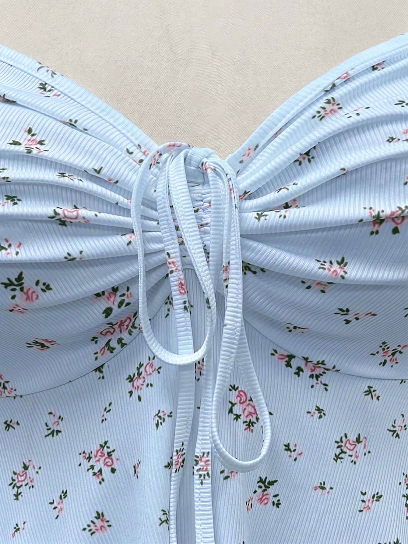 Sweetra Plus Size Women's Square Neck Drawstring Cap Sleeve Ruffle Sleeve Ditsy Floral Casual Cute Elegant Vacation A-Line T-Shirt, Spring/Summer