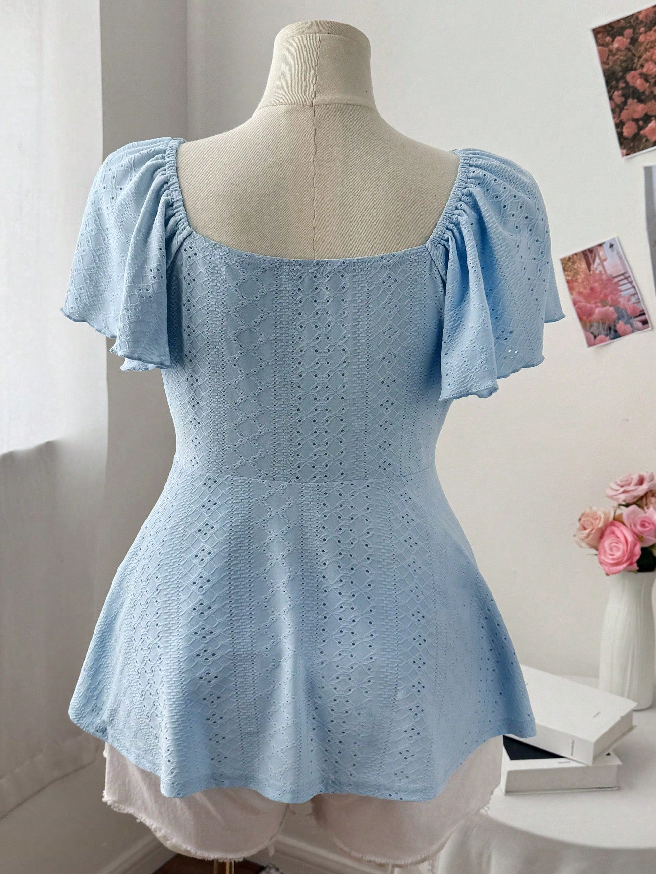 Sweetra Plus Size Women's Square Neck Drawstring Cap Sleeve Ruffle Sleeve Ditsy Floral Casual Cute Elegant Vacation A-Line T-Shirt, Spring/Summer