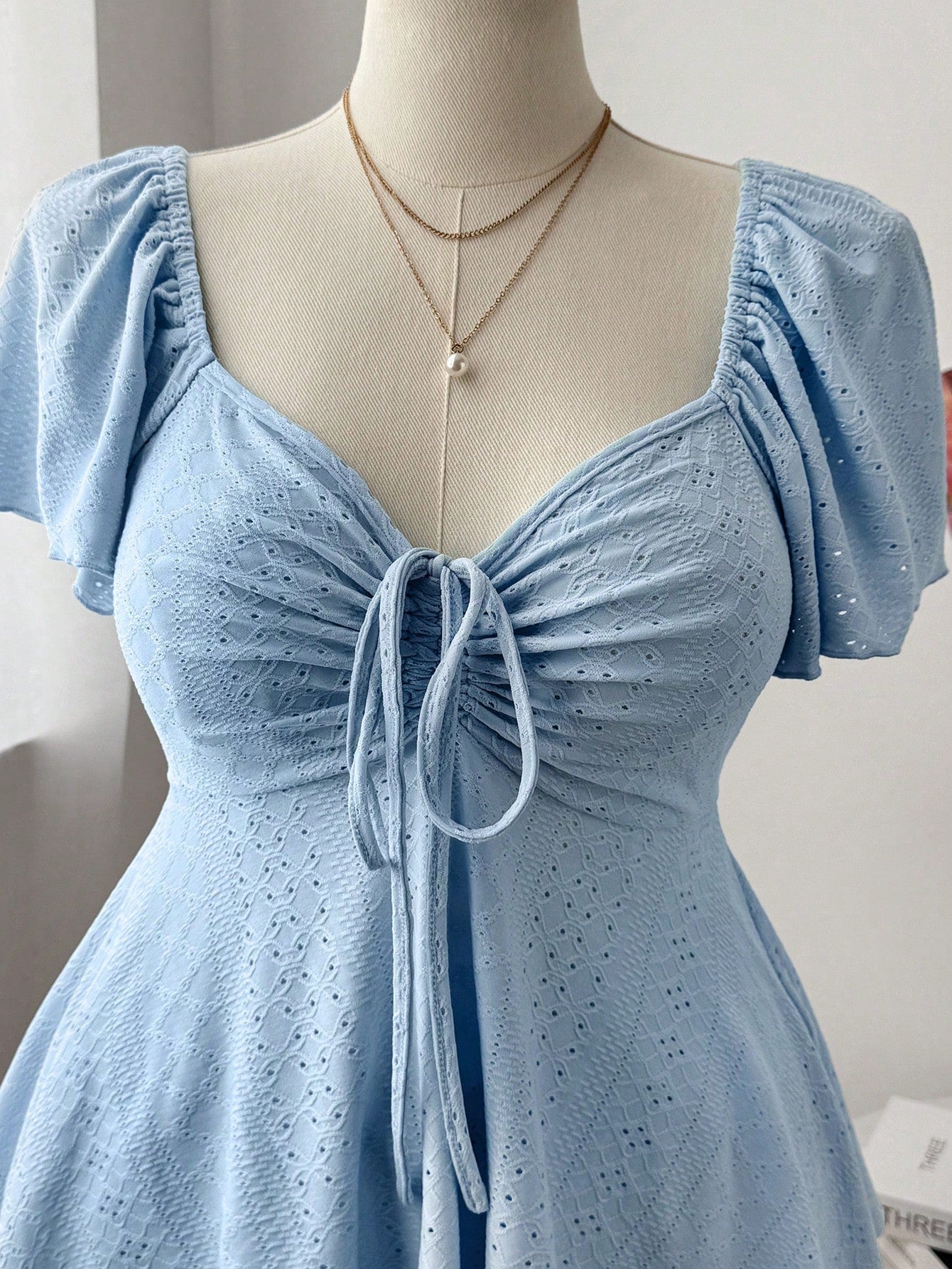 Sweetra Plus Size Women's Square Neck Drawstring Cap Sleeve Ruffle Sleeve Ditsy Floral Casual Cute Elegant Vacation A-Line T-Shirt, Spring/Summer