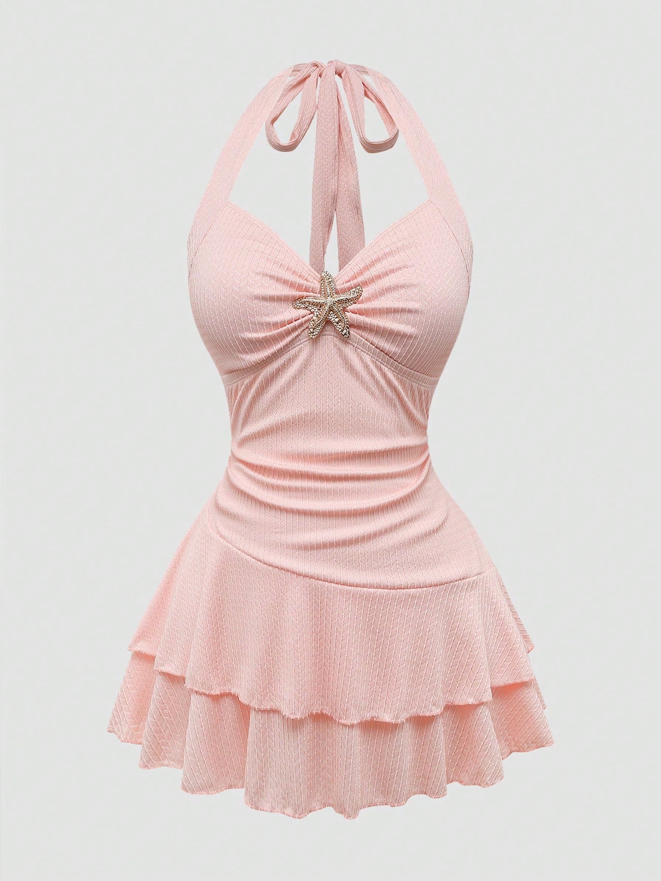 Sweetra Plus Size Women's Textured Starfish Decor Camisole Dress & Swim Shorts 2 Piece Set,Cerise Pink Summer Tropical Beach Holiday Bikini Bathing Suits