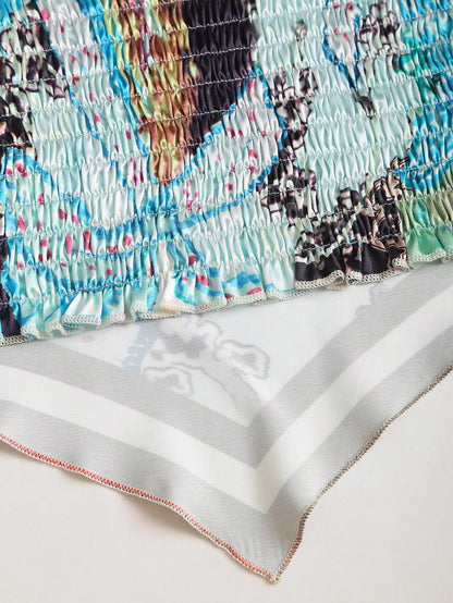 Sweetra Reversible Crochet Spaghetti Strap Sleeveless Printed Camisole, Suitable For Beach & Summer Vacation