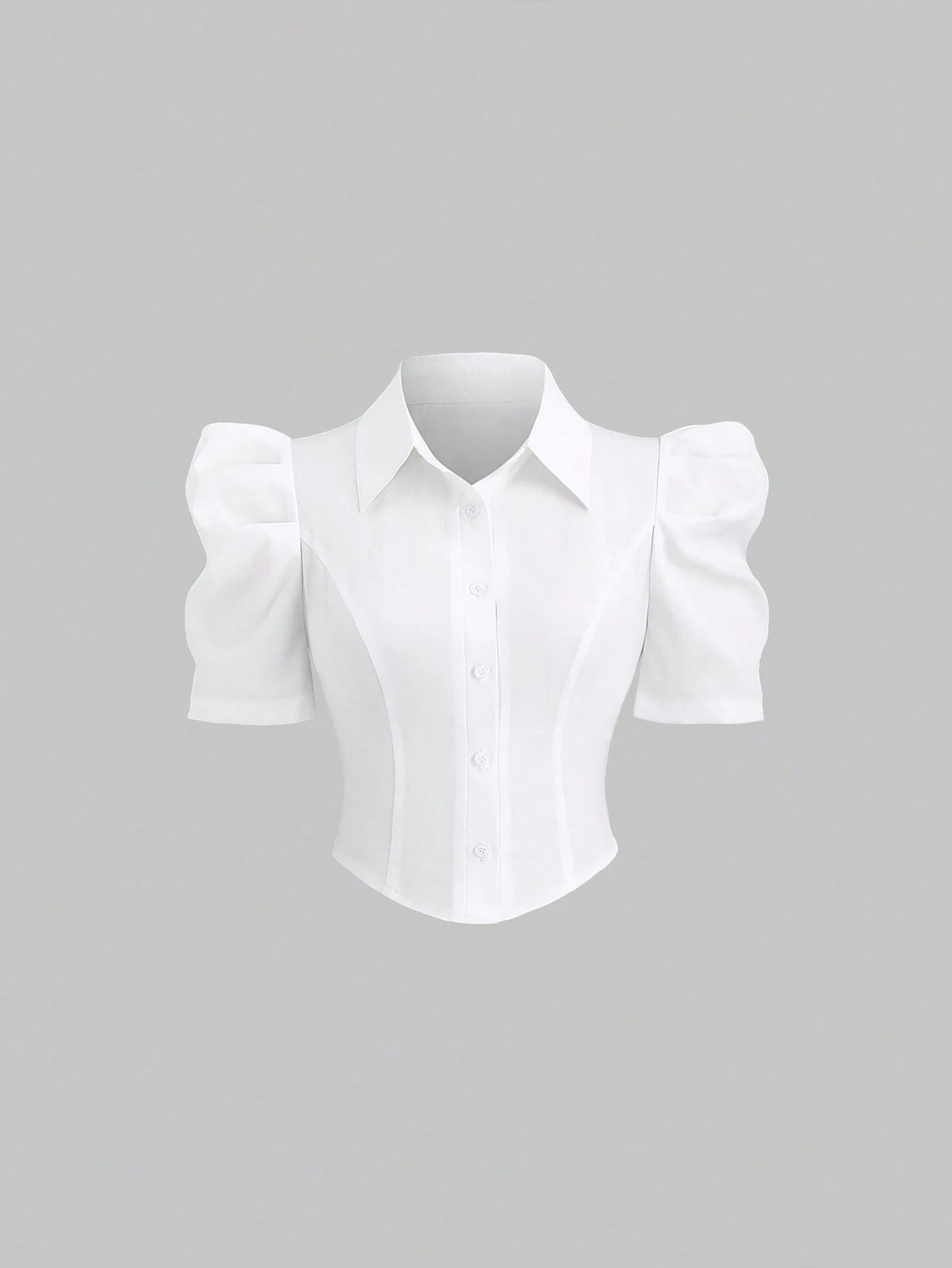 Sweetra Simple White Gigot Sleeve Blouse For Women,Summer Office Commute Wear