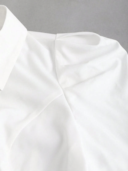 Sweetra Simple White Gigot Sleeve Blouse For Women,Summer Office Commute Wear