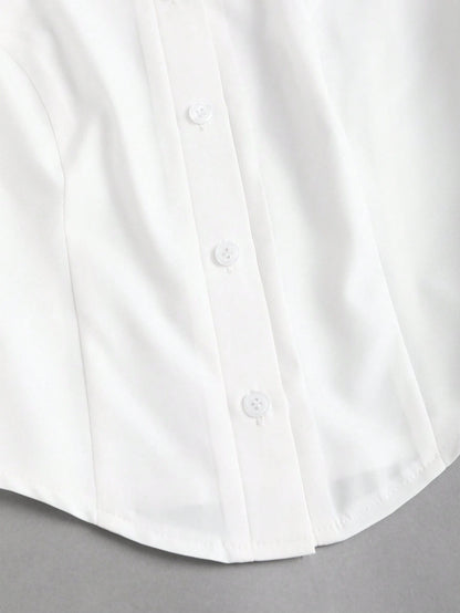 Sweetra Simple White Gigot Sleeve Blouse For Women,Summer Office Commute Wear
