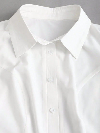 Sweetra Simple White Gigot Sleeve Blouse For Women,Summer Office Commute Wear