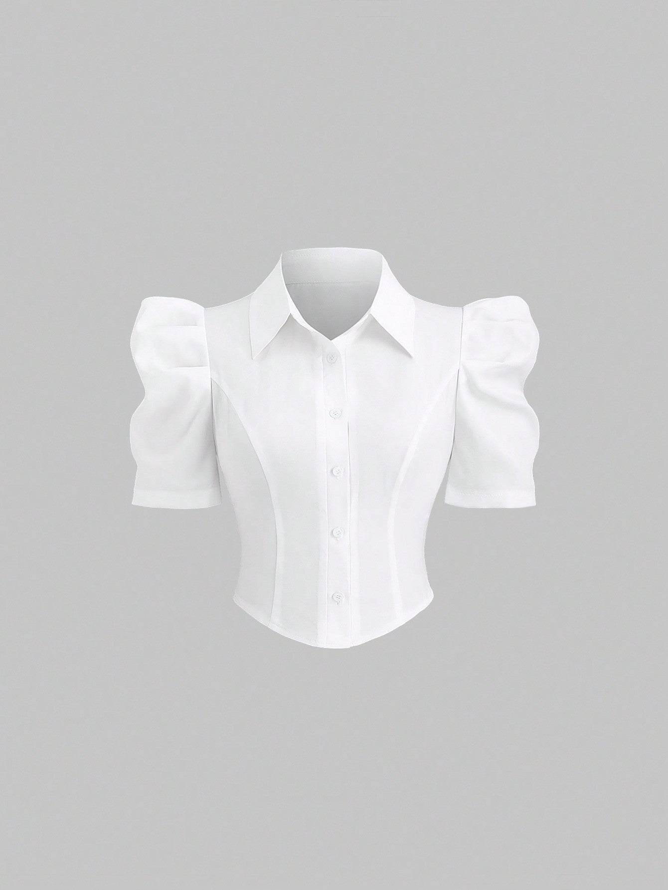 Sweetra Simple White Gigot Sleeve Blouse For Women,Summer Office Commute Wear