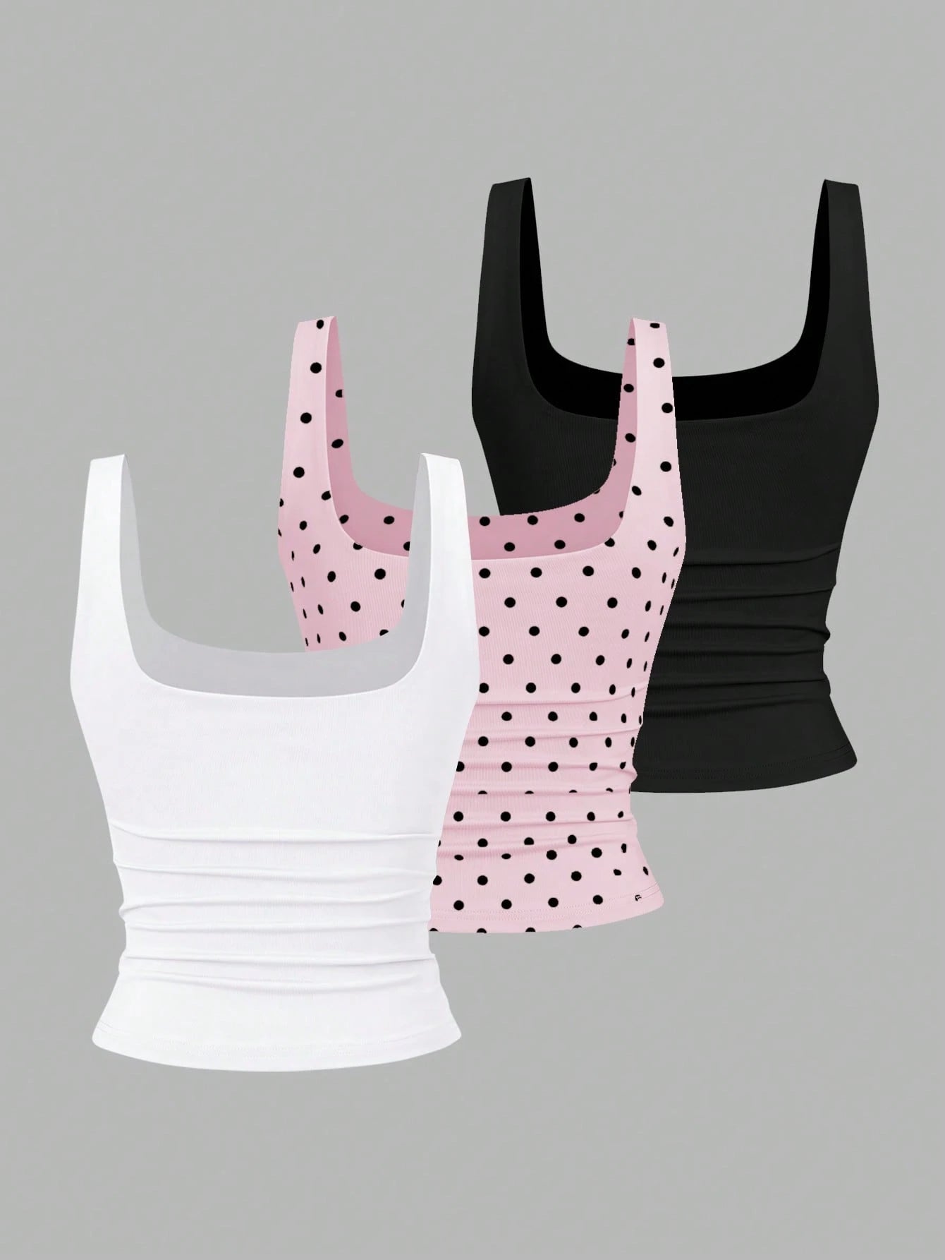 Sweetra Women's Casual Solid Color & Polka Dot Print Tank Top
