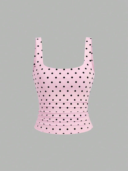 Sweetra Women's Casual Solid Color & Polka Dot Print Tank Top