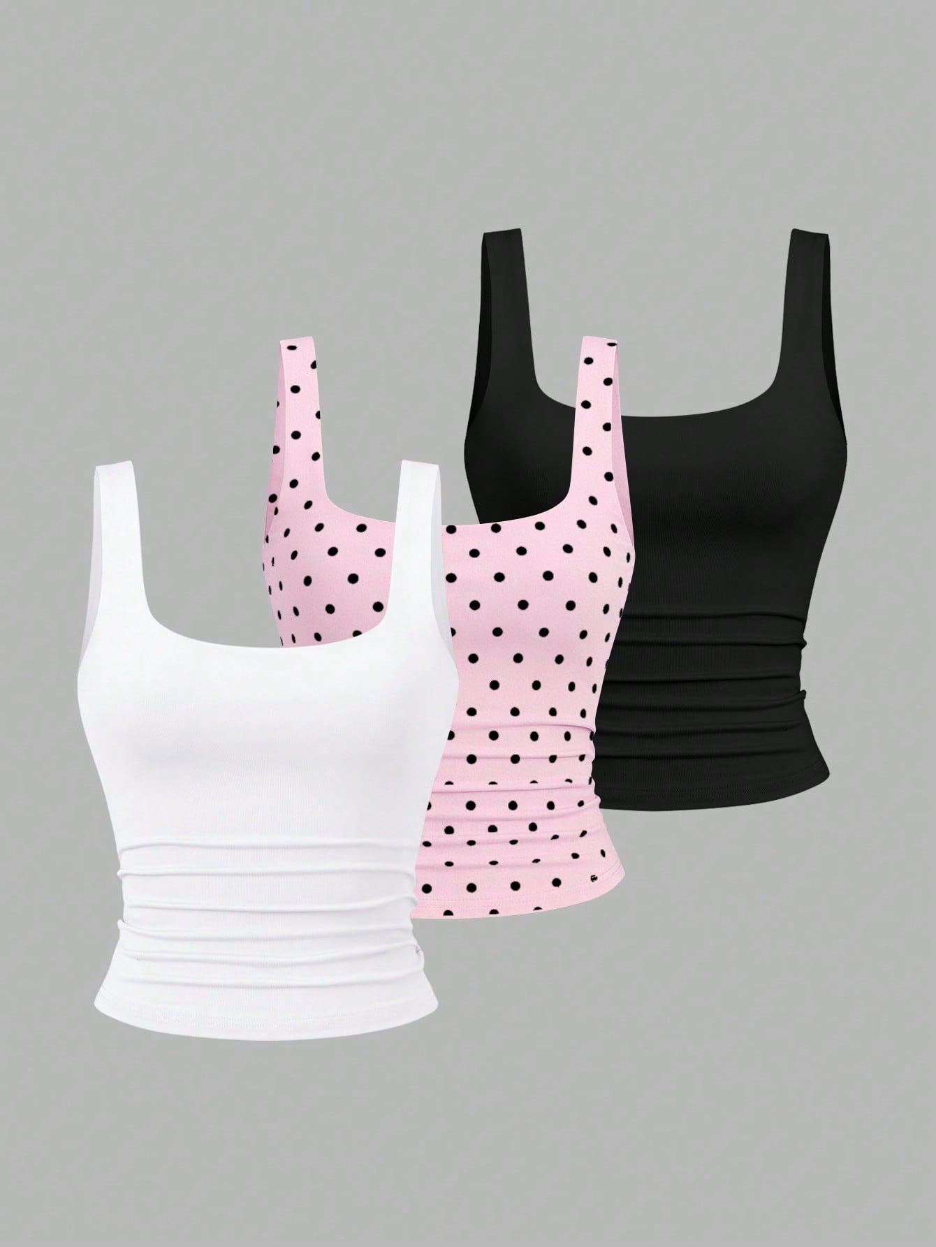 Sweetra Women's Casual Solid Color & Polka Dot Print Tank Top