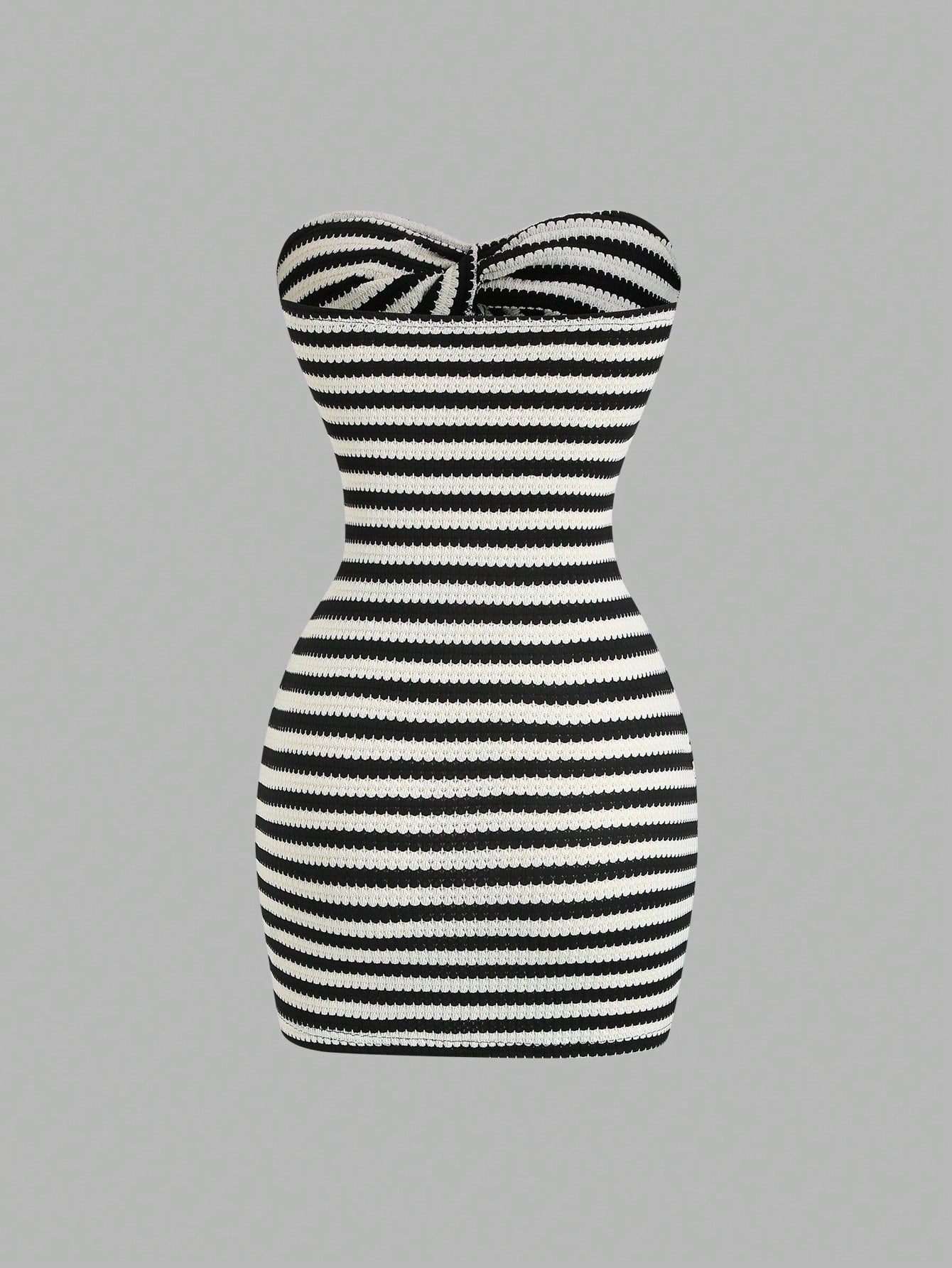 Sweetra Women's Contrast Stripe Backless Knit Tube Top Bodycon Mini Dress, Summer