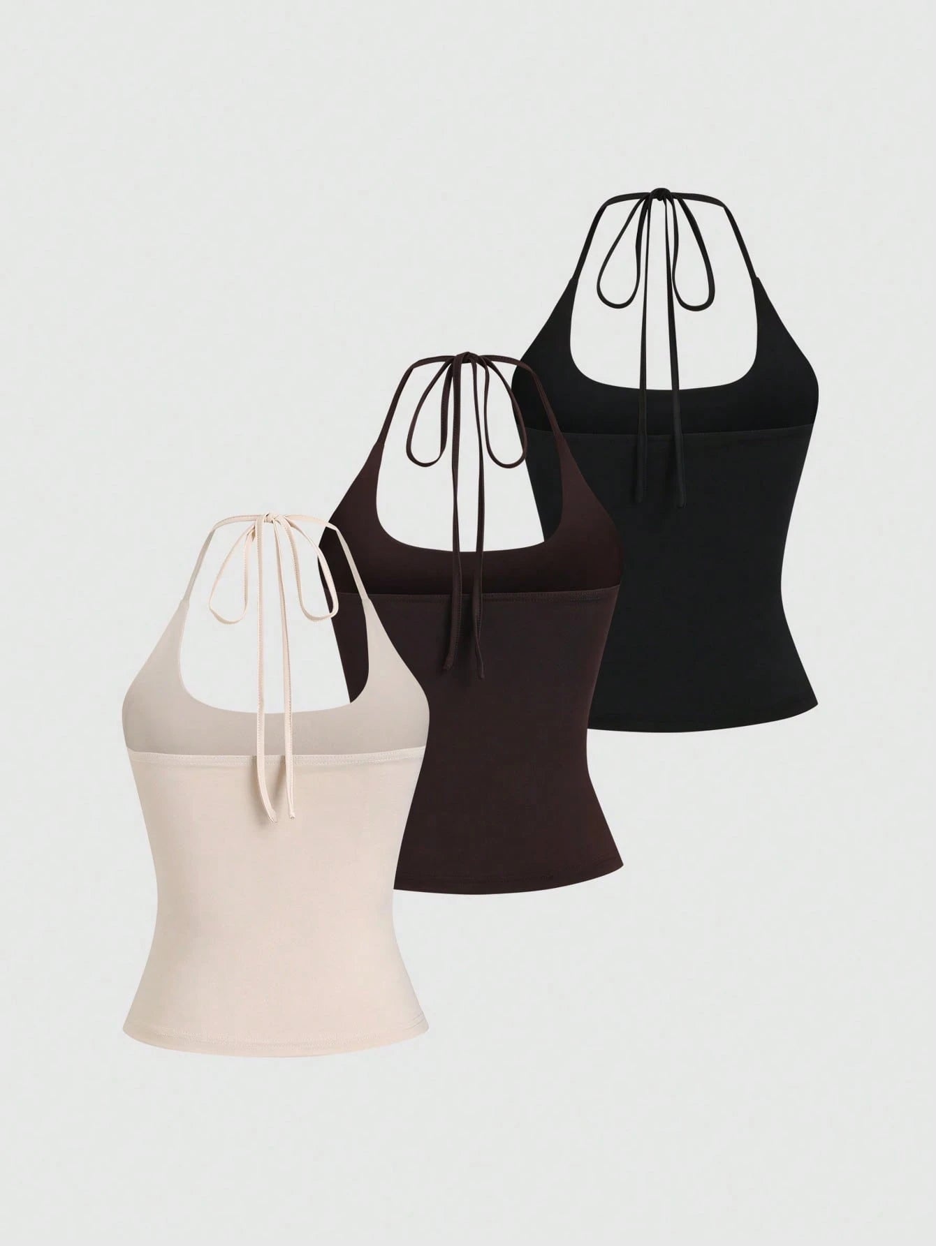 Sweetra Women's European And American Fashion Casual New Summer, Slim Fit Sexy Halter Backless Elegant Commute Casual Fitness 3-Pieces Set Halter Top