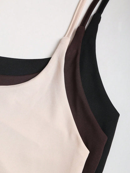 Sweetra Women's European And American Fashion Casual New Summer, Slim Fit Sexy Halter Backless Elegant Commute Casual Fitness 3-Pieces Set Halter Top