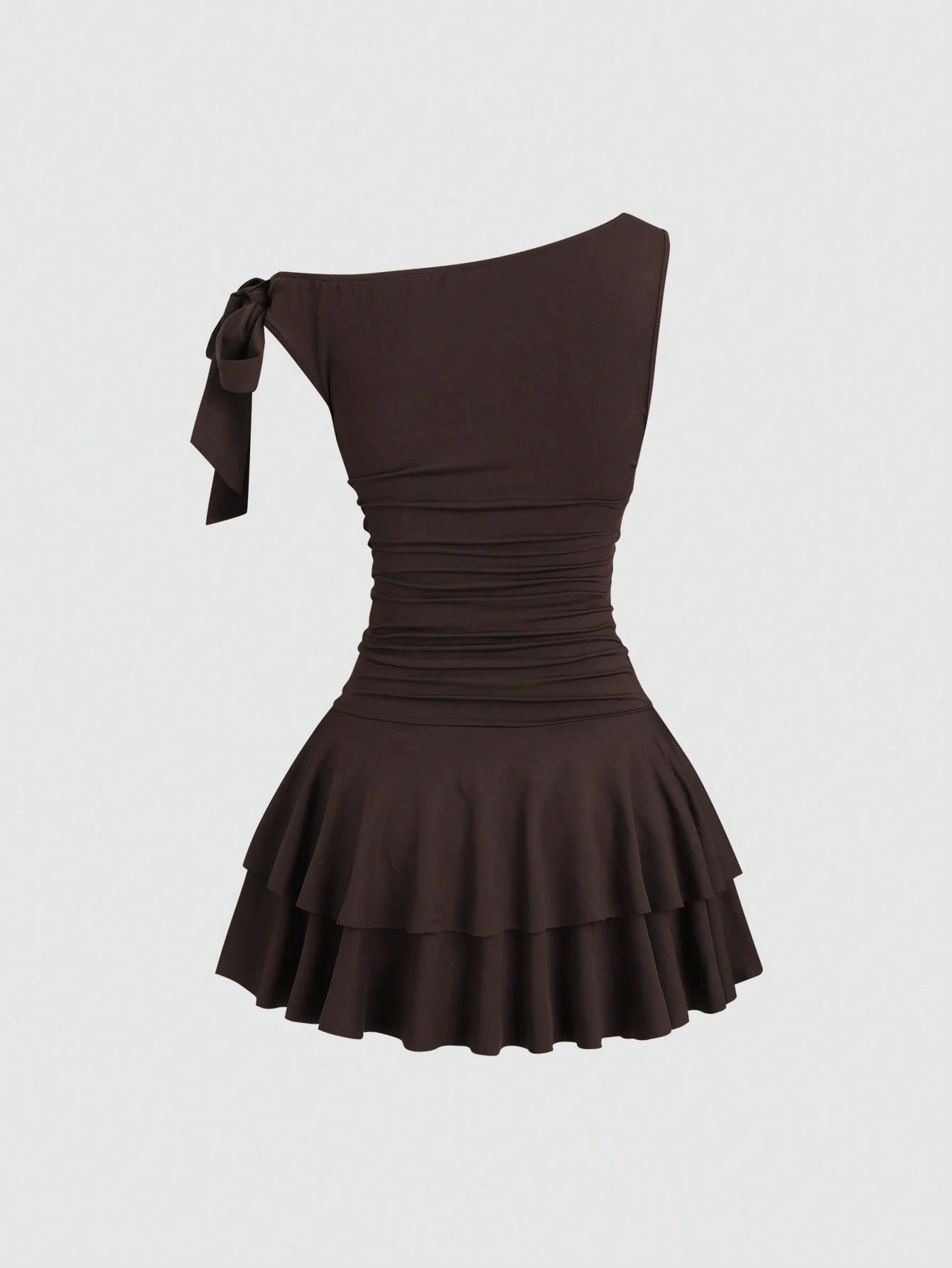Sweetra Women's Metal Flower Decor Asymmetric Neck Ruffle Hem Fashion Dress