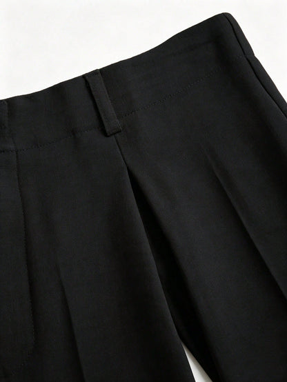 Sweetra Women's New Fashion Versatile Retro Elegant Textured Faux Linen Pleated Wide Leg Long Pants