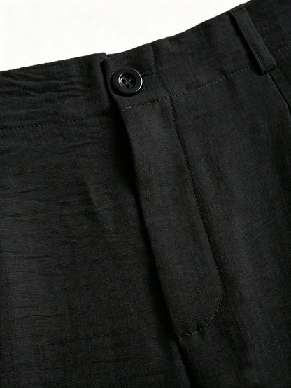 Sweetra Women's New Fashion Versatile Retro Elegant Textured Faux Linen Pleated Wide Leg Long Pants