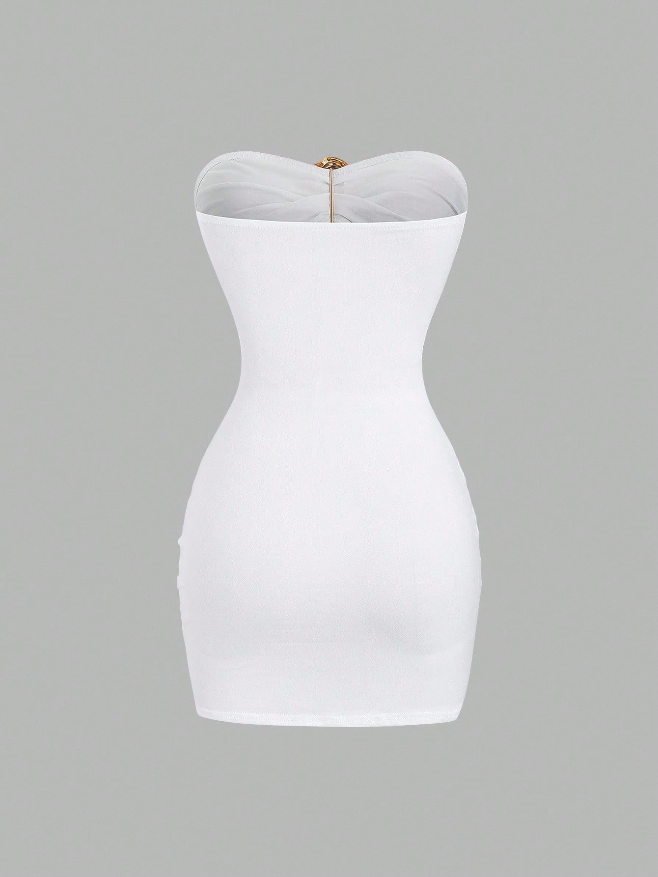 Sweetra Women's Sexy Fitted Strapless Metal Buckle Mini Dress