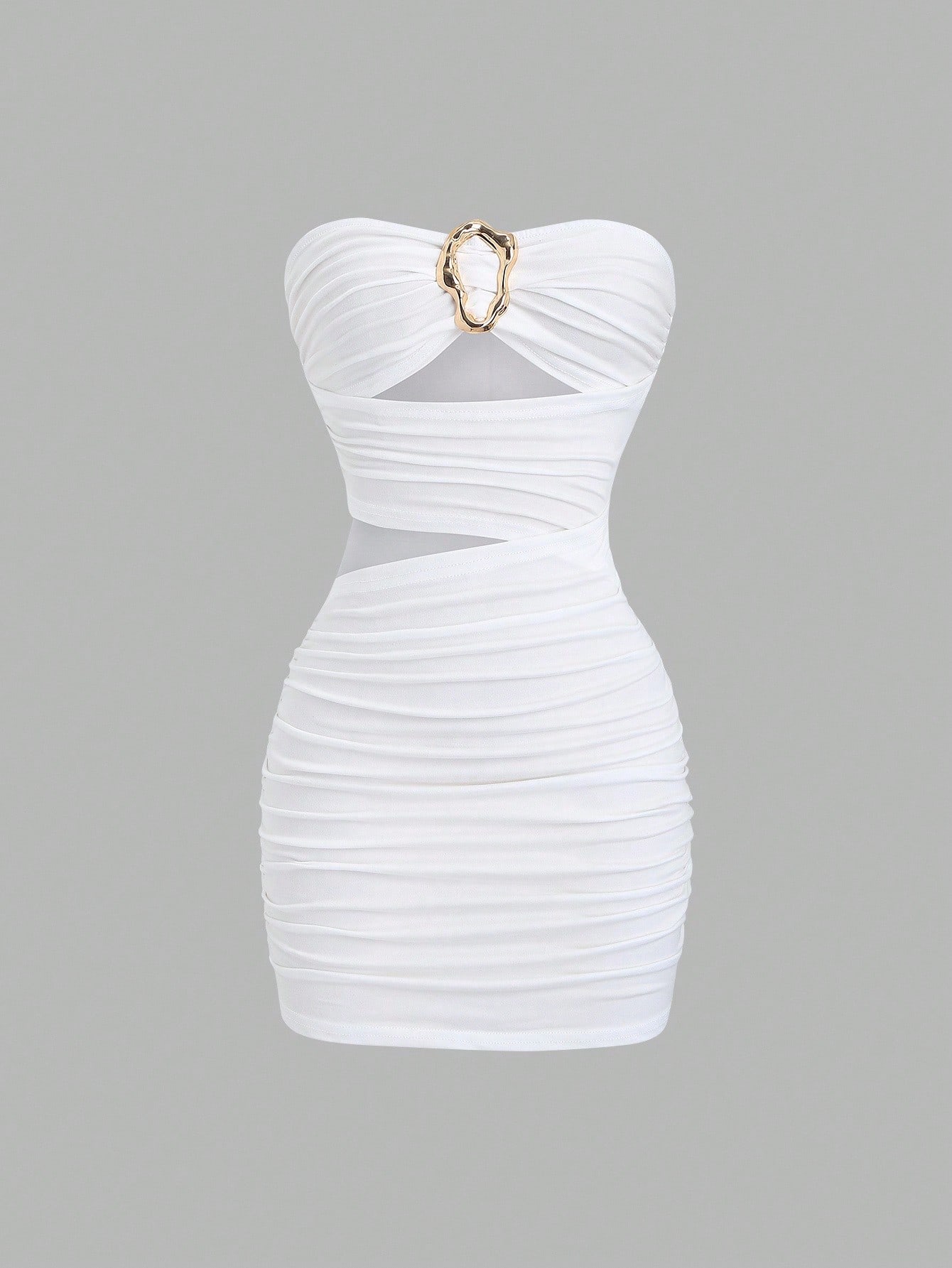 Sweetra Women's Sexy Fitted Strapless Metal Buckle Mini Dress