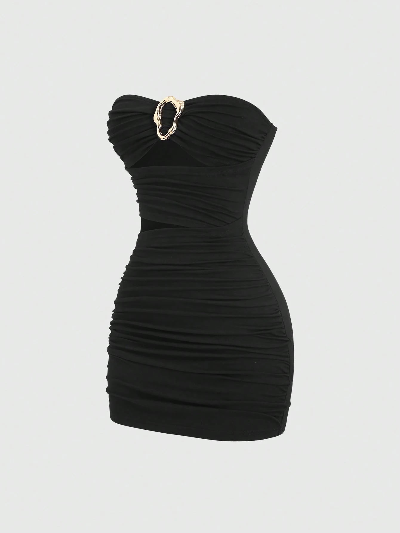 Sweetra Women's Sexy Fitted Strapless Metal Buckle Mini Dress