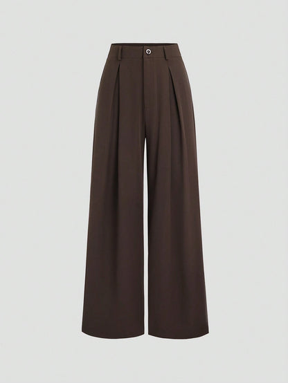 Sweetra Women's Vintage Elegant Jacquard Pleated Wide-Leg Pants, Autumn/Winter Fall Cloth For Women