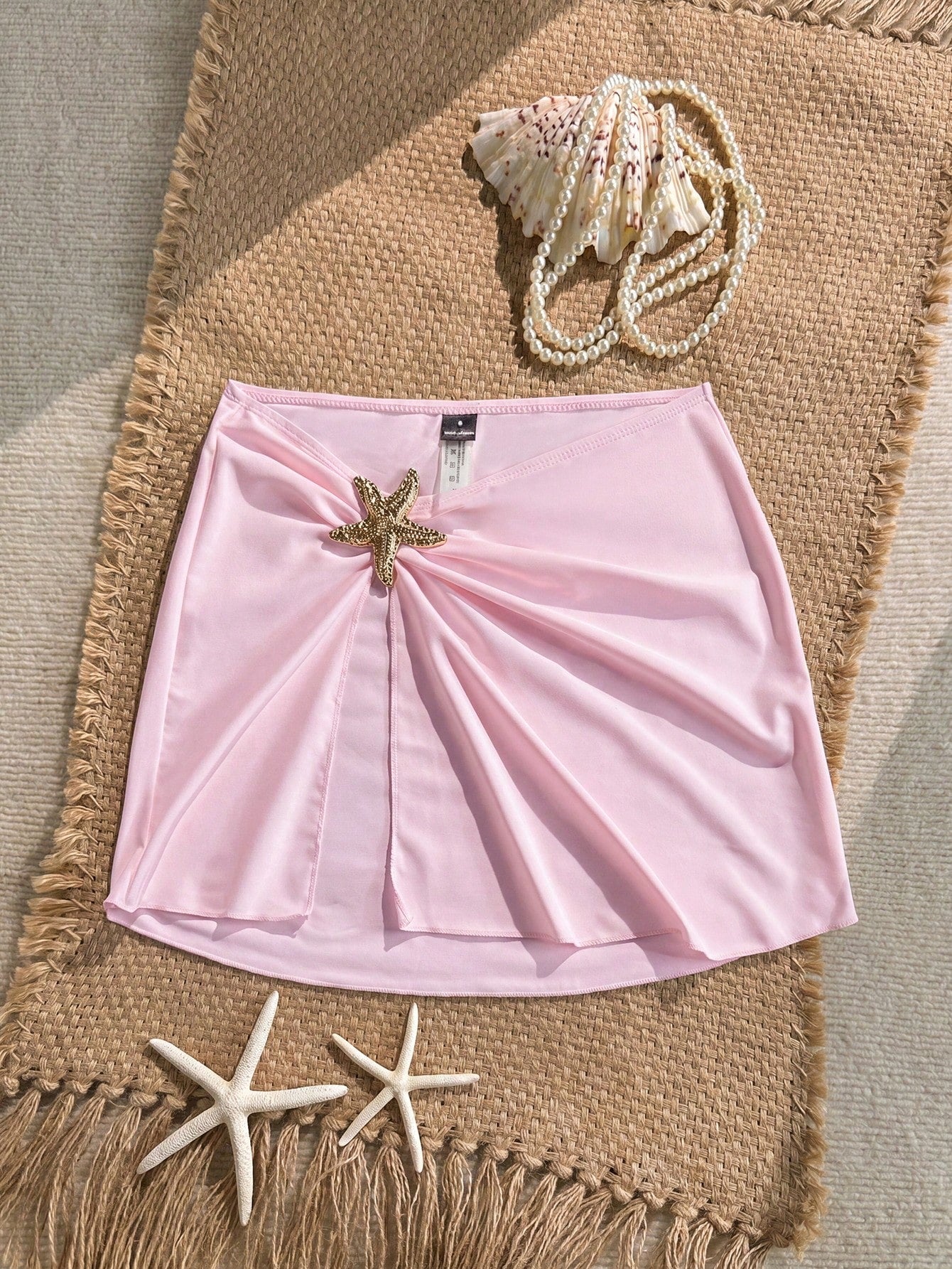 Swim 1pc Women's Sexy Solid Color Side Slit Starfish Decor Beach Cover Up
