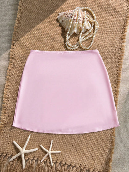 Swim 1pc Women's Sexy Solid Color Side Slit Starfish Decor Beach Cover Up