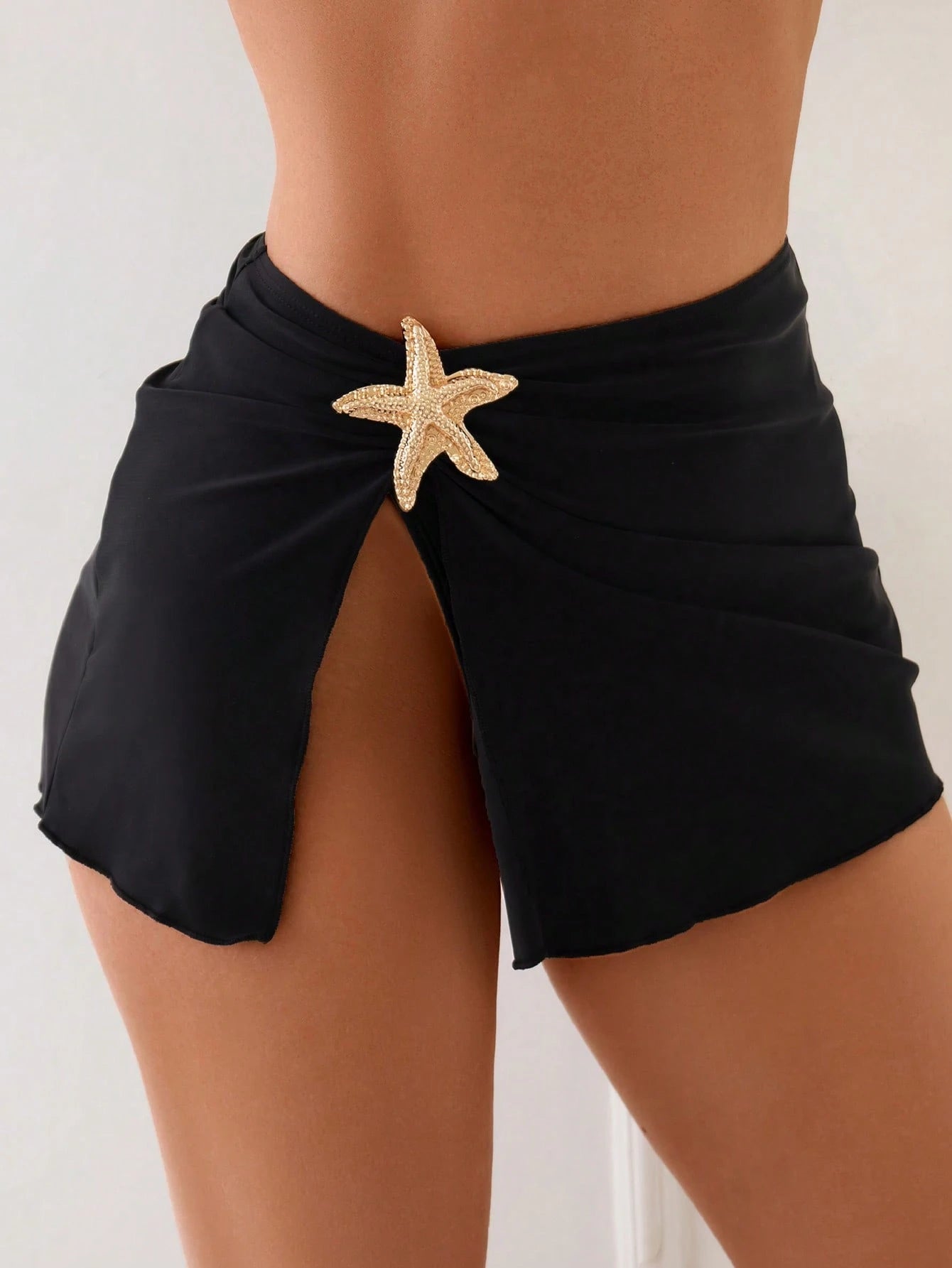Swim 1pc Women's Sexy Solid Color Side Slit Starfish Decor Beach Cover Up