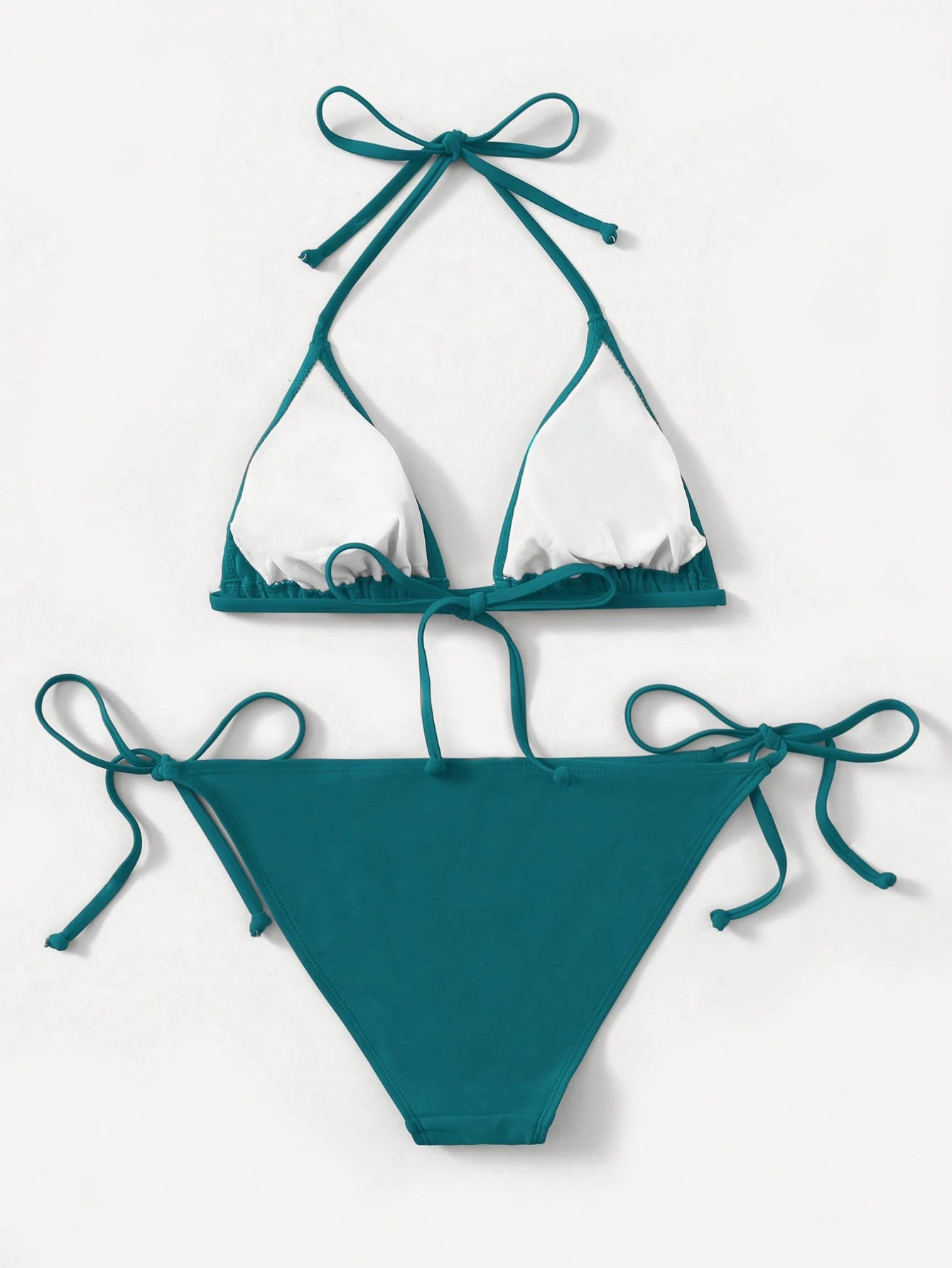 Swim Basics Ladies Solid Color Halter Strap Simple Fashionable Bikini Two-Piece Set For Vacation, Summer Beach