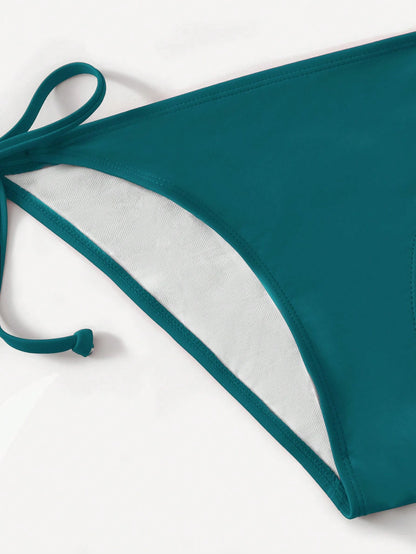 Swim Basics Ladies Solid Color Halter Strap Simple Fashionable Bikini Two-Piece Set For Vacation, Summer Beach