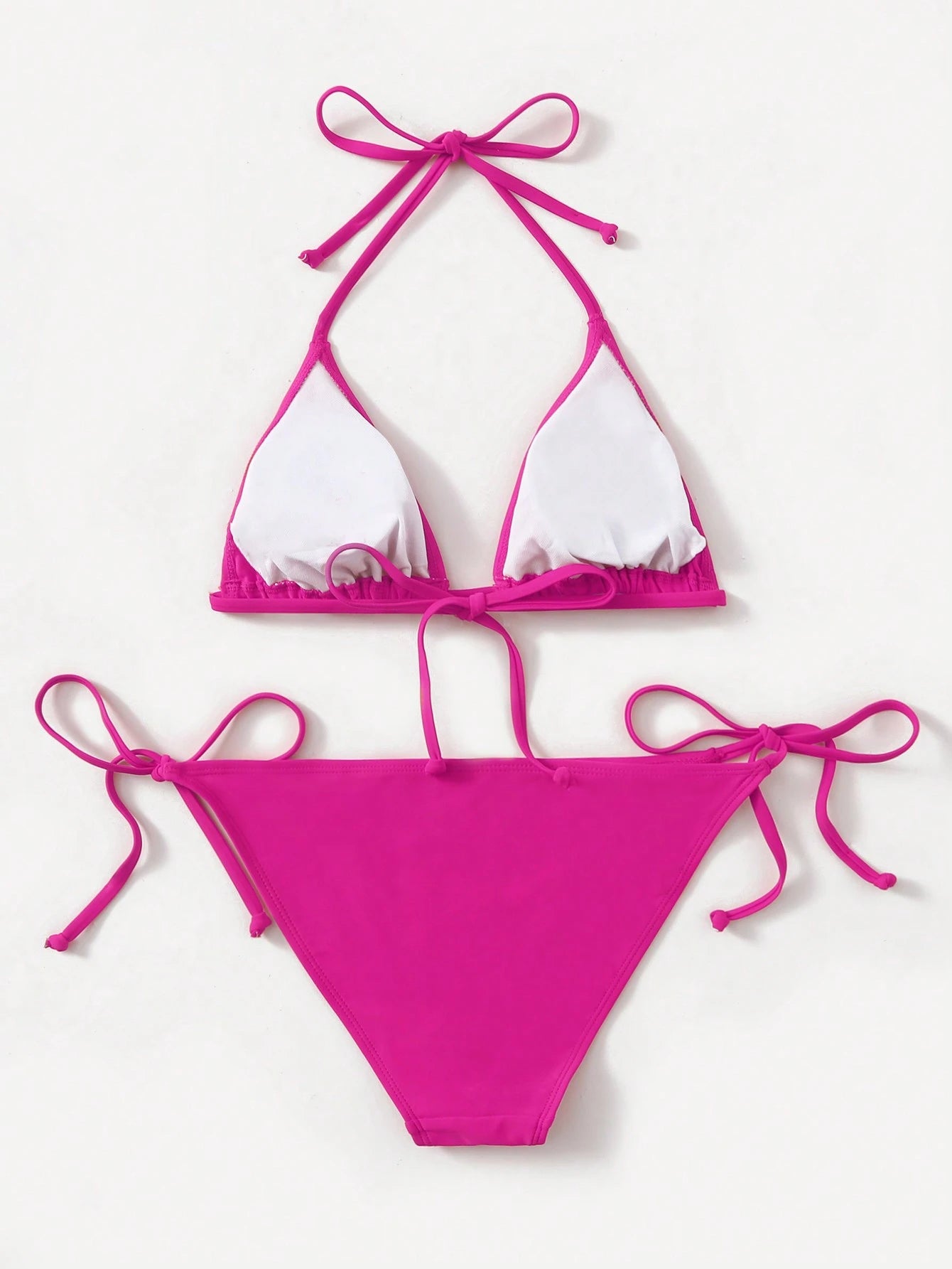 Swim Basics Ladies Solid Color Halter Strap Simple Fashionable Bikini Two-Piece Set For Vacation, Summer Beach