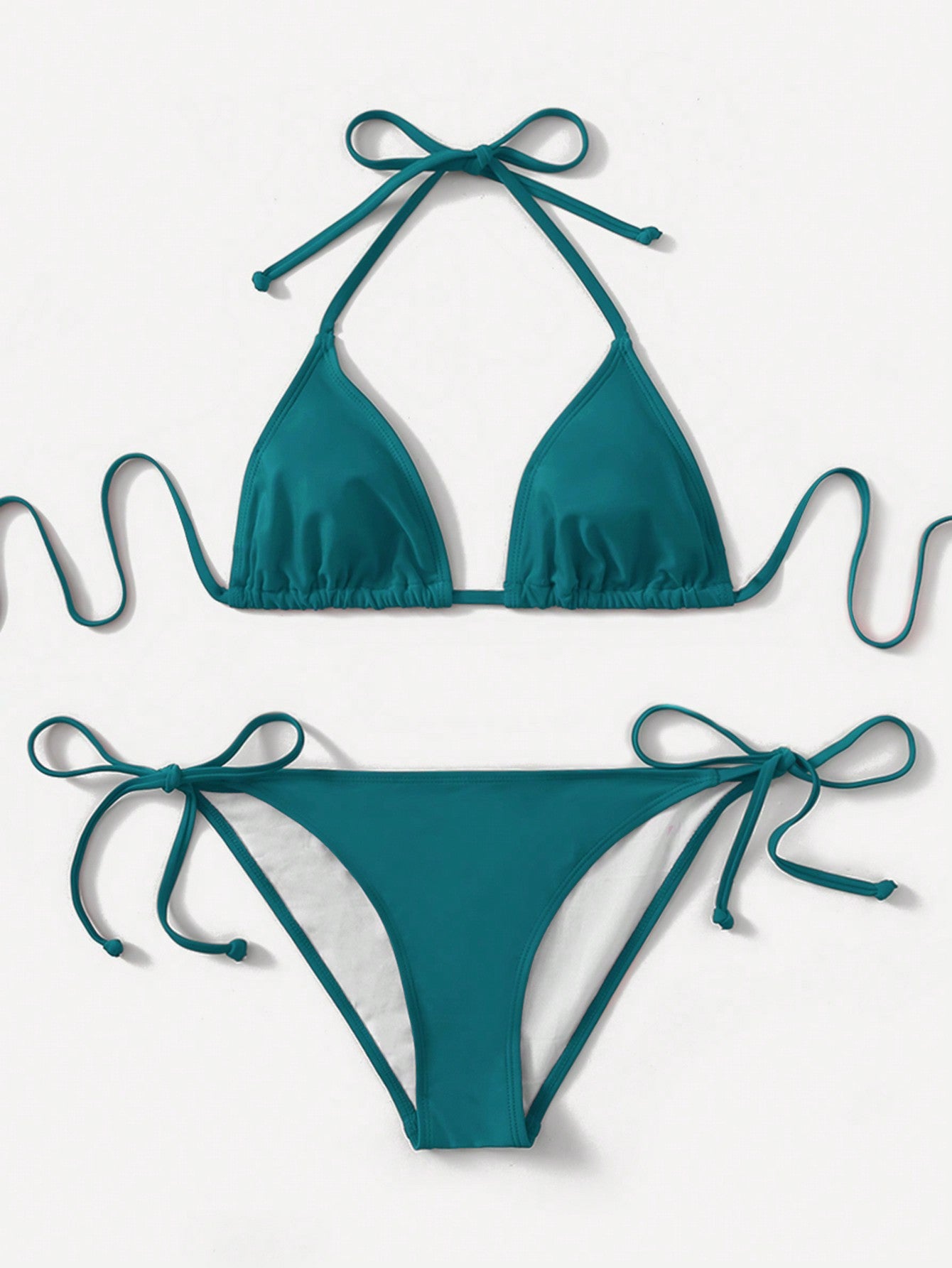 Swim Basics Ladies Solid Color Halter Strap Simple Fashionable Bikini Two-Piece Set For Vacation, Summer Beach