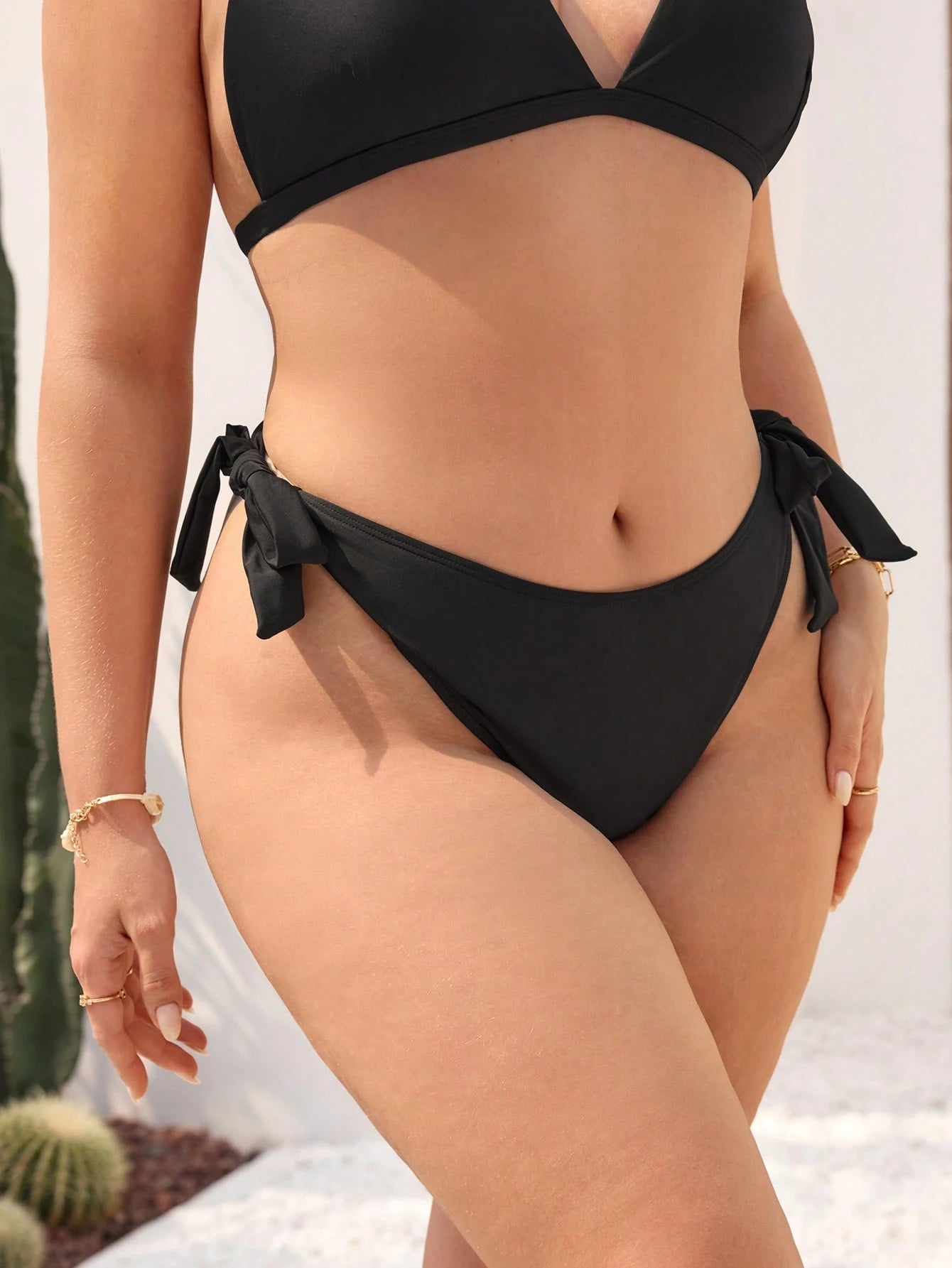 Swim Basics Plus Size Solid Swimsuit Bottom, Minimalist Style For Women Daily, Holiday, Beach Wear, Summer