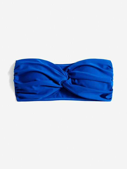 Swim Basics Summer Beach Solid Twist Front Bandeau Bikini Top