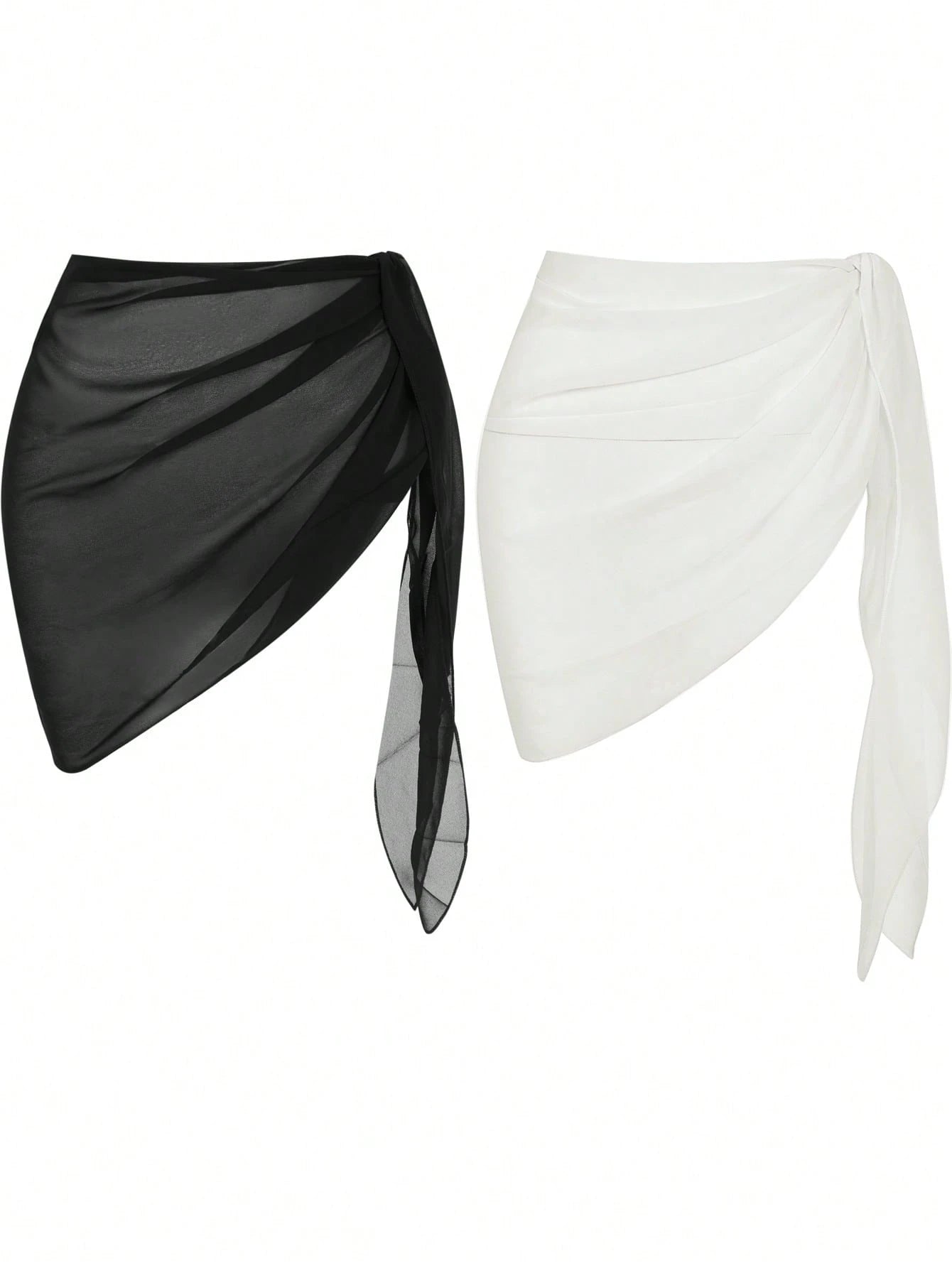 Swim Basics Summer Beach Women Holiday Solid Color Waist Tie Cover Up Skirt Set
