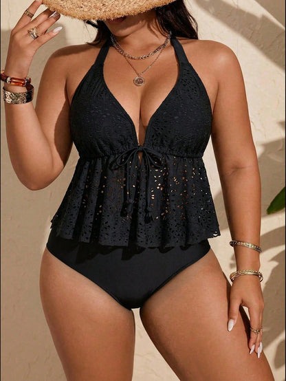 Swim Chiccia 2026 New Women's Black Halter Triangle Bikini Swimwear Set, Plus Size For Beach Gym Vacation Summer Sexy