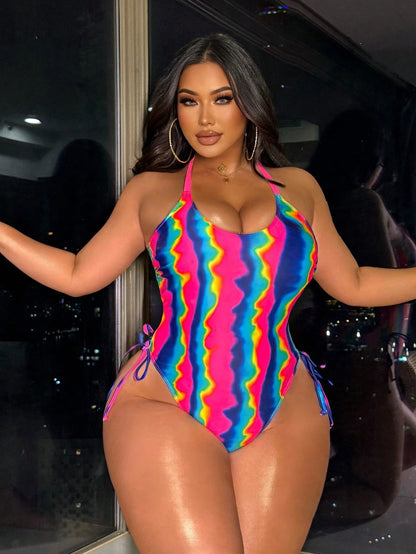 Swim EVENT Plus Size Tie Dye Gradient Print One-Piece Swimsuit
