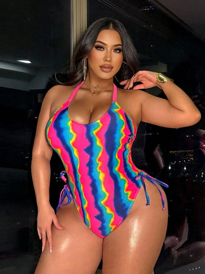 Swim EVENT Plus Size Tie Dye Gradient Print One-Piece Swimsuit