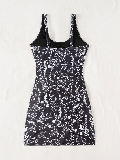 Swim Glamine Women's Floral Print One-Piece Swimsuit, Suitable For Summer Vacation & Beach