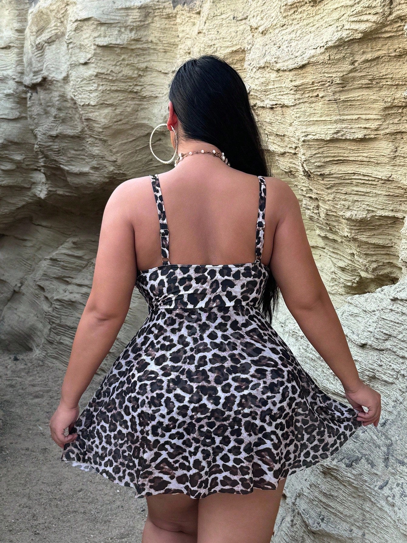 Swim Lushoire 1pc/Set Plus Size Women Leopard Print Strap One-Piece Swimsuit For Summer Beach Vacation