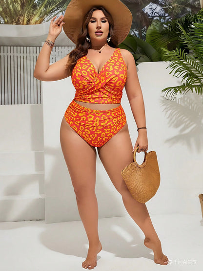 Swim Lushoire Plus Size Leopard Print Swimwear Set