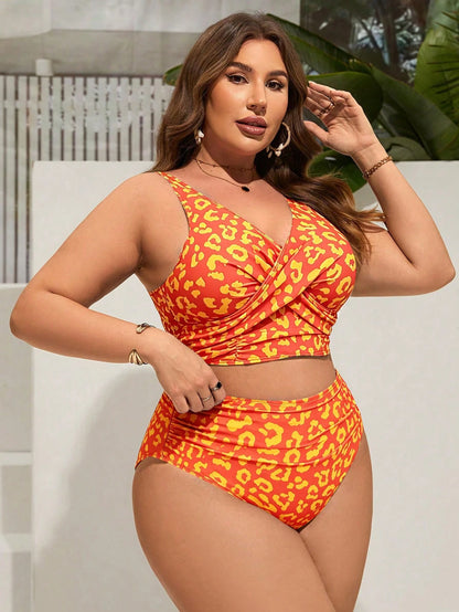 Swim Lushoire Plus Size Leopard Print Swimwear Set