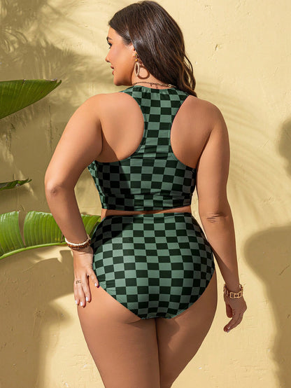 Swim Lushoire Plus Size Plaid Print Padded Two Pieces Swimwear For Women