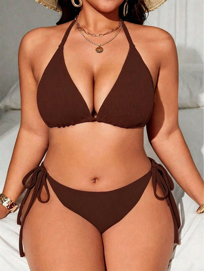 Swim Lushoire Plus Size Solid Color Swimwear Set