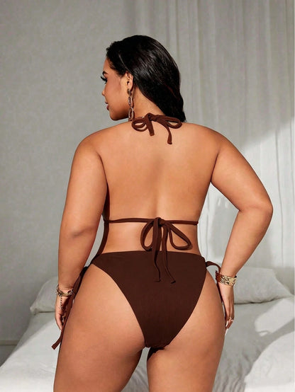 Swim Lushoire Plus Size Solid Color Swimwear Set