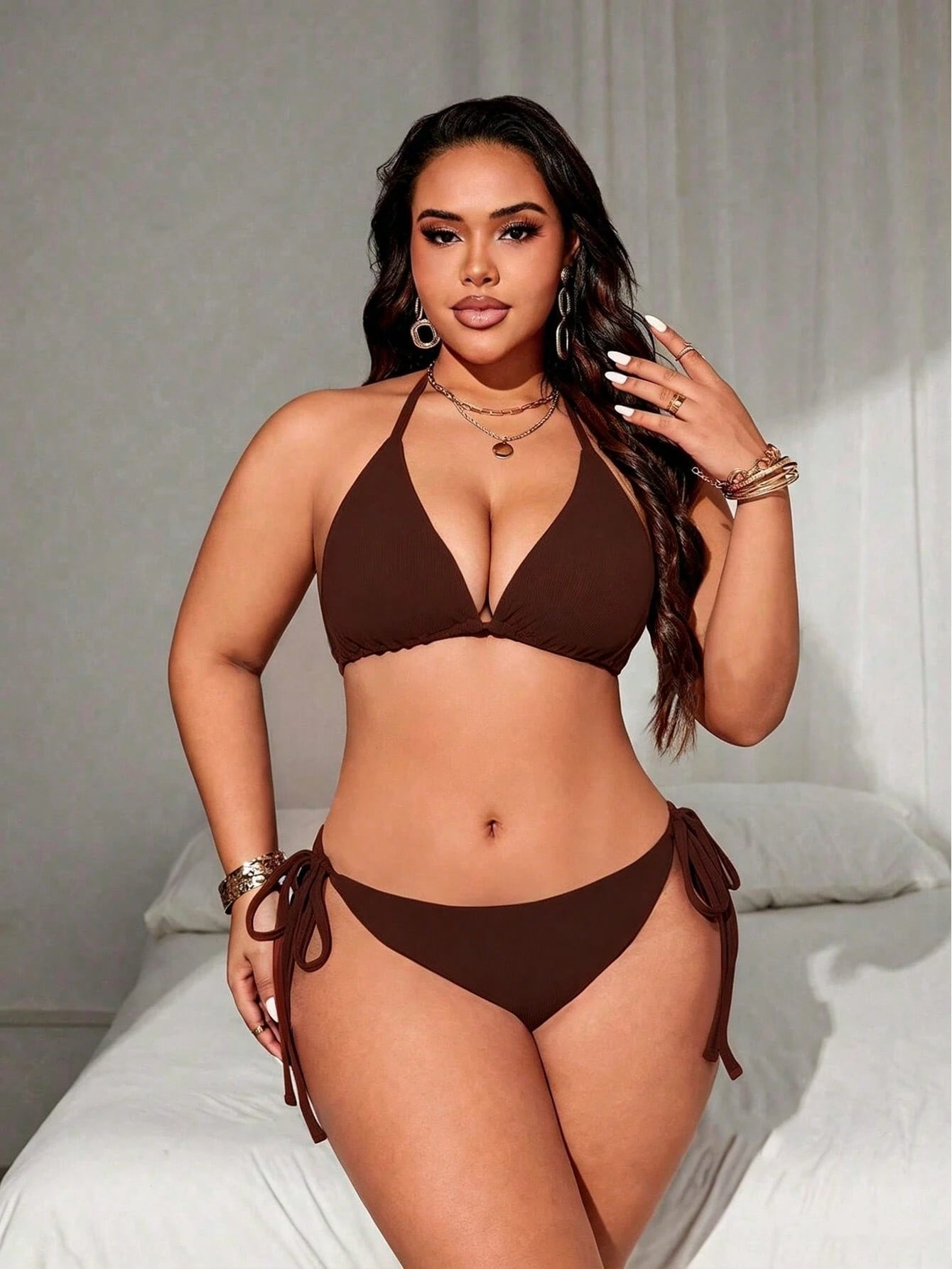 Swim Lushoire Plus Size Solid Color Swimwear Set