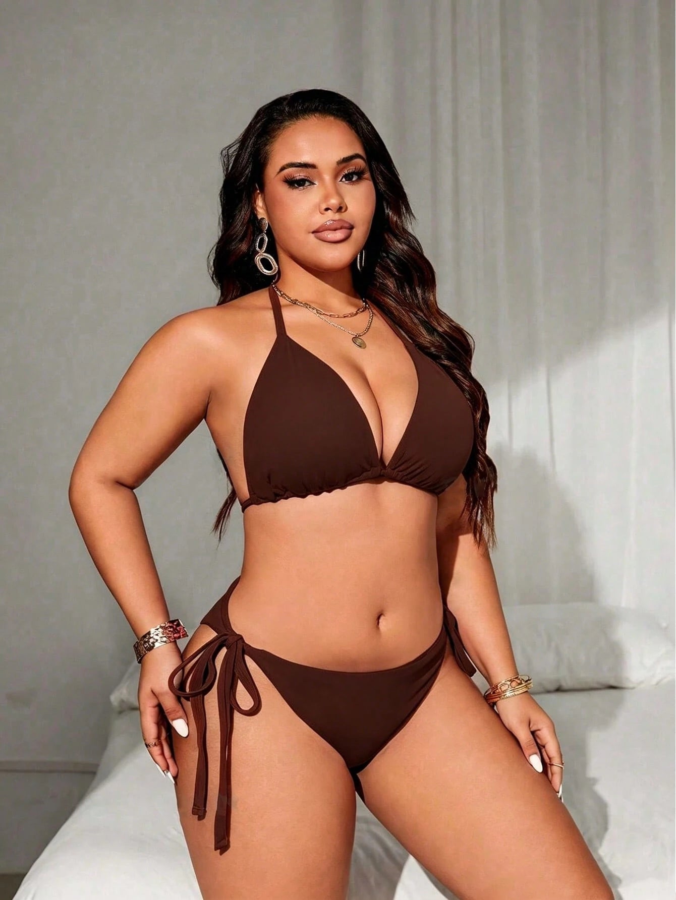Swim Lushoire Plus Size Solid Color Swimwear Set